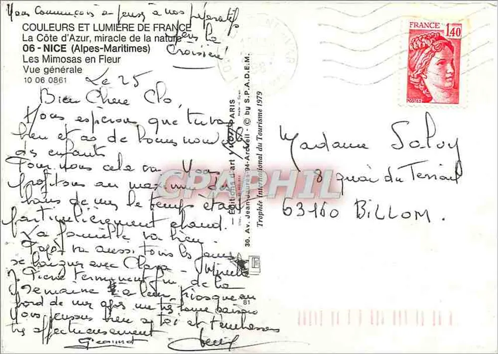 Allgemeiner Blick auf Nice — Blühende Mimosas — Ausgabe S.P.A.D.E.M. n° 06 0861 - Rückseite