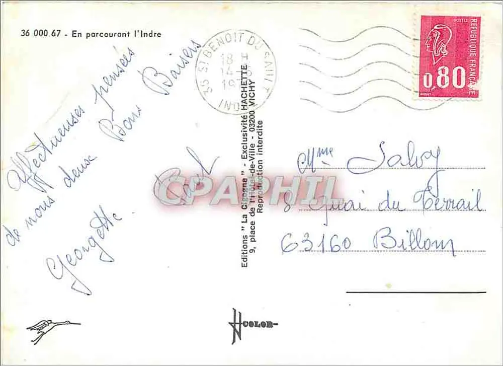 O Indre — Colagem de locais turísticos — Edições 'La Cigogne' - Verso