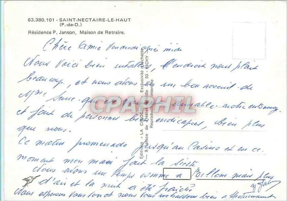 Saint-Nectaire-le-Haut — Résidence P. Janson, Maison de Retraite — Éditions LA CIGOGNE - Verso