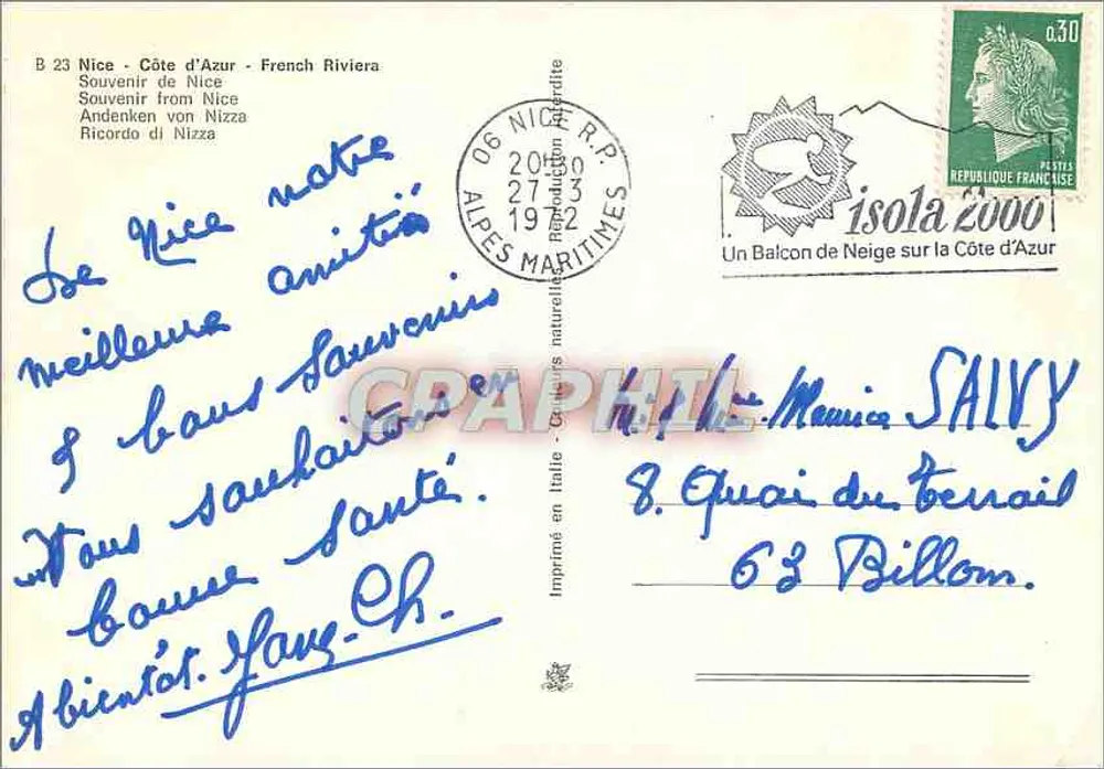 Nice - Côte d'Azur - Festival de fleurs — Éditeur : , n° B 23 - Verso