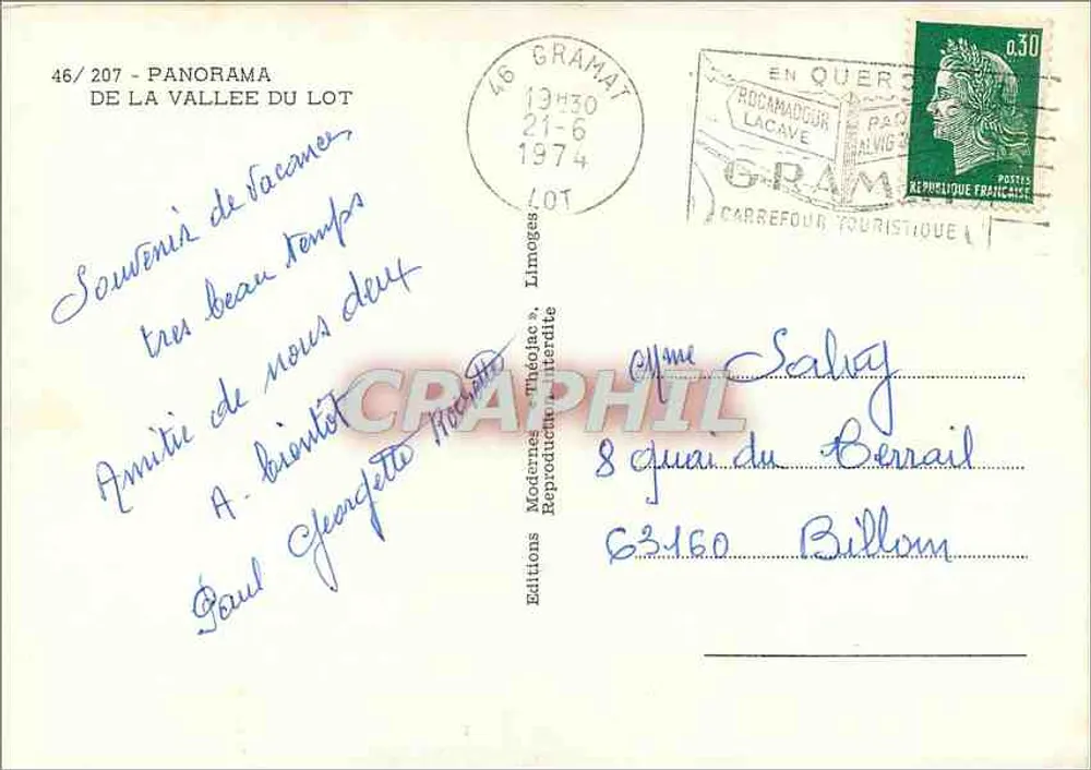 Panorama der Lot-Talregion — Moderne Editionen Limoges, Nr. 46/207 - Rückseite
