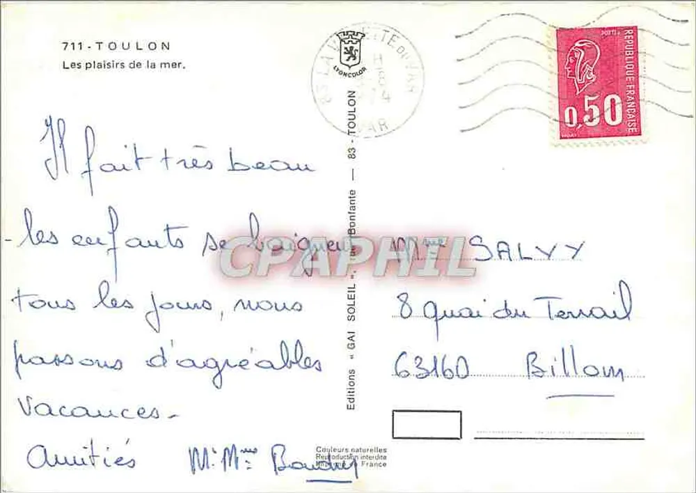 Toulon — Prazeres do mar — Éditions « GAI SOLEIL » - Verso