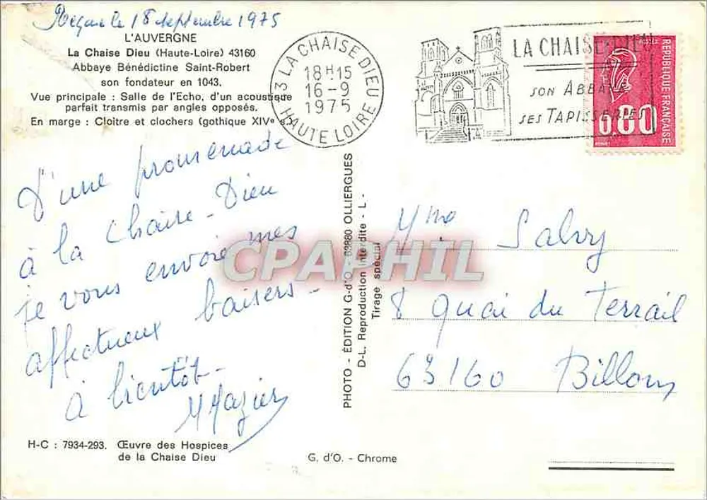 Abbaye de la Chaise-Dieu — Salle de l'Echo et vue principale — Édition G.d'O - Verso