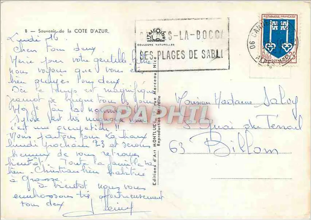 Côte d'Azur — Souvenirs de Menton, Monaco, Nice, Antibes, Cannes, Juan-les-Pins, L'Estérel — Éditions de l'Art Montluçon - Verso