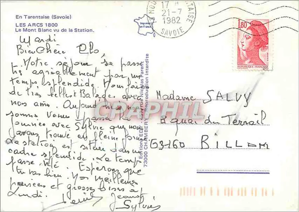 Les Arcs 1800 — Ansicht der Station — Edition E.D. Nicas Parent - Rückseite