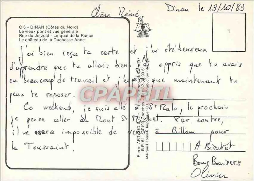 Dinan — allgemeiner Blick, alter Brücke, Schloss der Herzogin Anne — Editionen ART & DÉCO, Serie C 6 - Rückseite