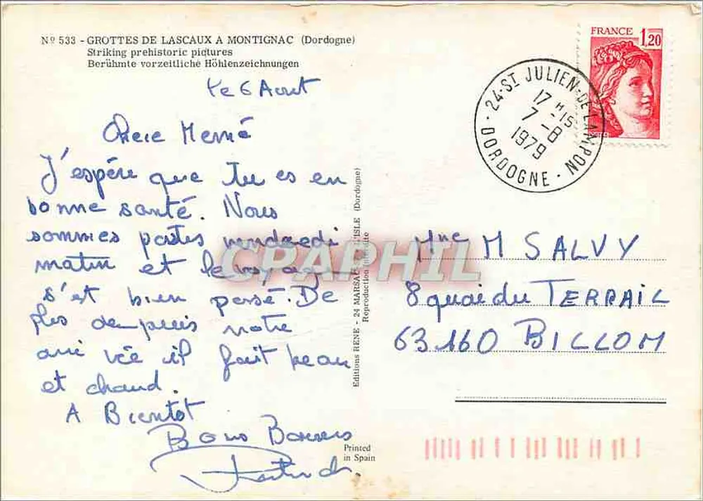 Grutas de Lascaux — Montignac sur Vézère — Ediciones HENF, N° 533 - Reverso