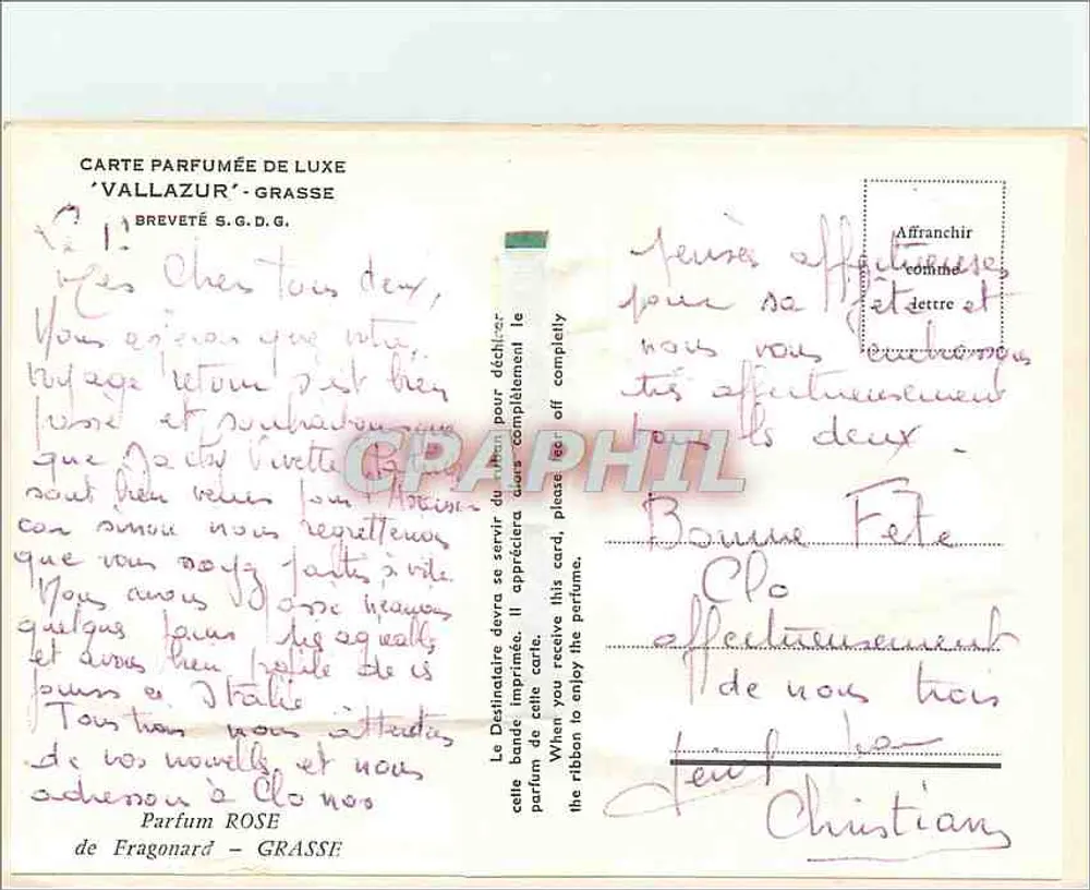 Cannes — widok panoramiczny i różyczki — parfumowana karta Vallazur - Rewers