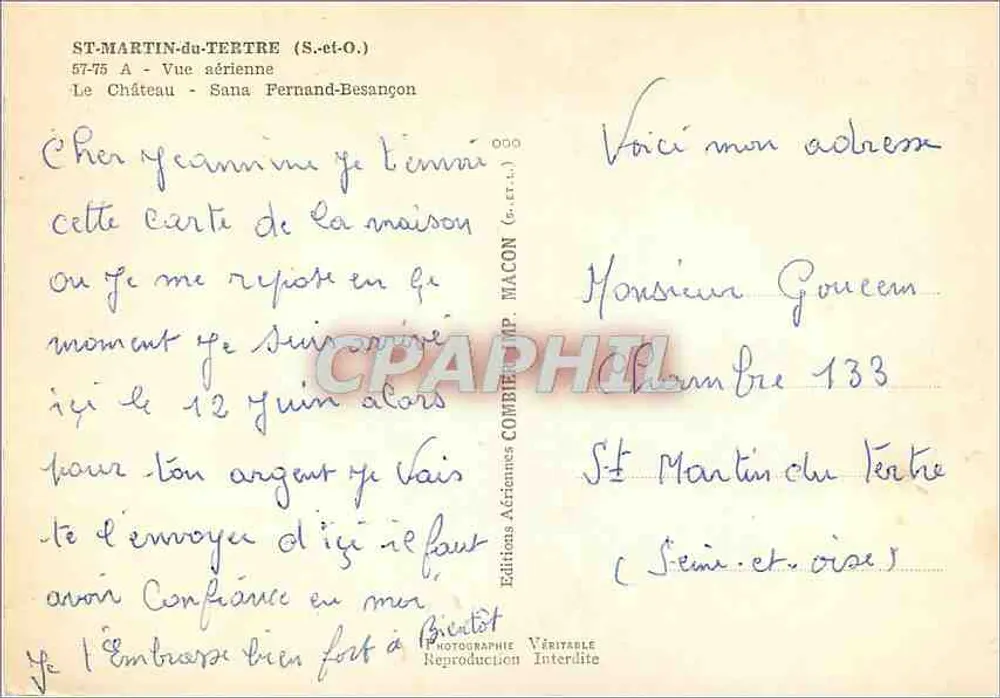 Saint-Martin-du-Tertre (S.-et-O.) — Das Schloss - Sana Fernand-Besançon — Aériennes Combier Editions - Rückseite