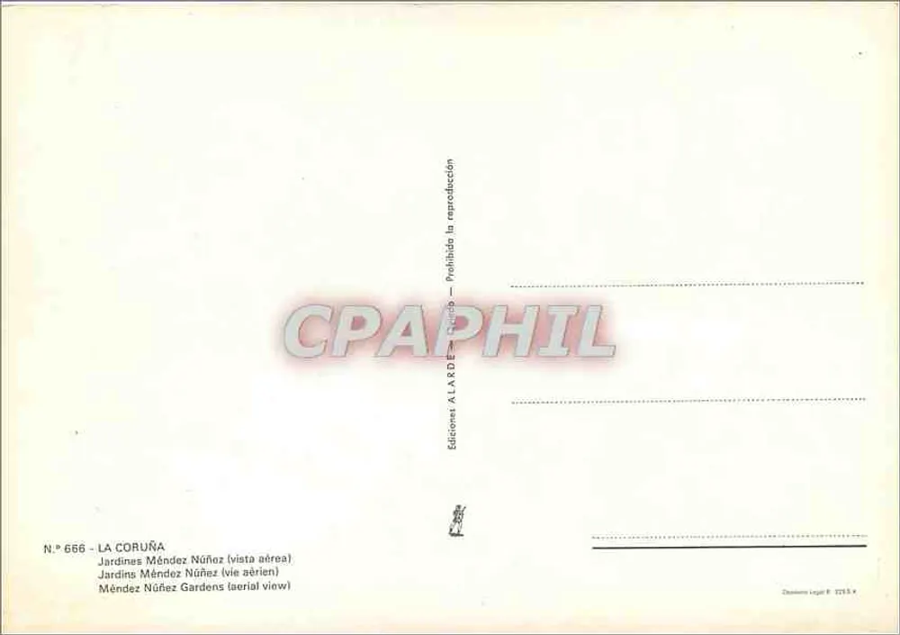 La Coruña — Jardines Méndez Núñez (Luftbild) — Editionen ALARDE, N° 666 - Rückseite