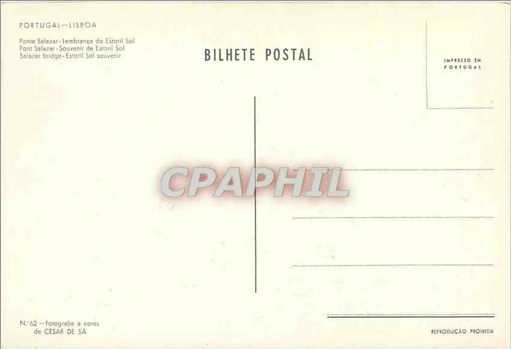 Ponte Salazar — Souvenir do Estoril Sol — César de Sá, n°62 - Rückseite