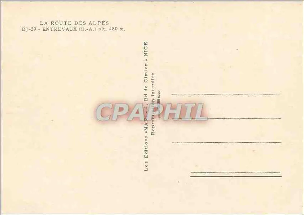 Entrevaux — cidade fortificada na estrada das Grandes Alpes — Éditions de la Route des Alpes, DJ-29 - Verso