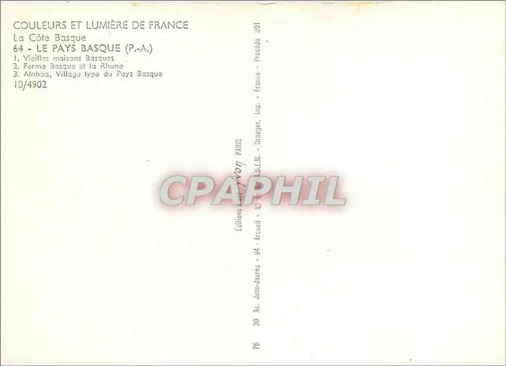 Pays Basque — widok panoramiczny z tradycyjnymi grami — wydawnictwo Jean-Jaurès, nr 10/4902 - Rewers