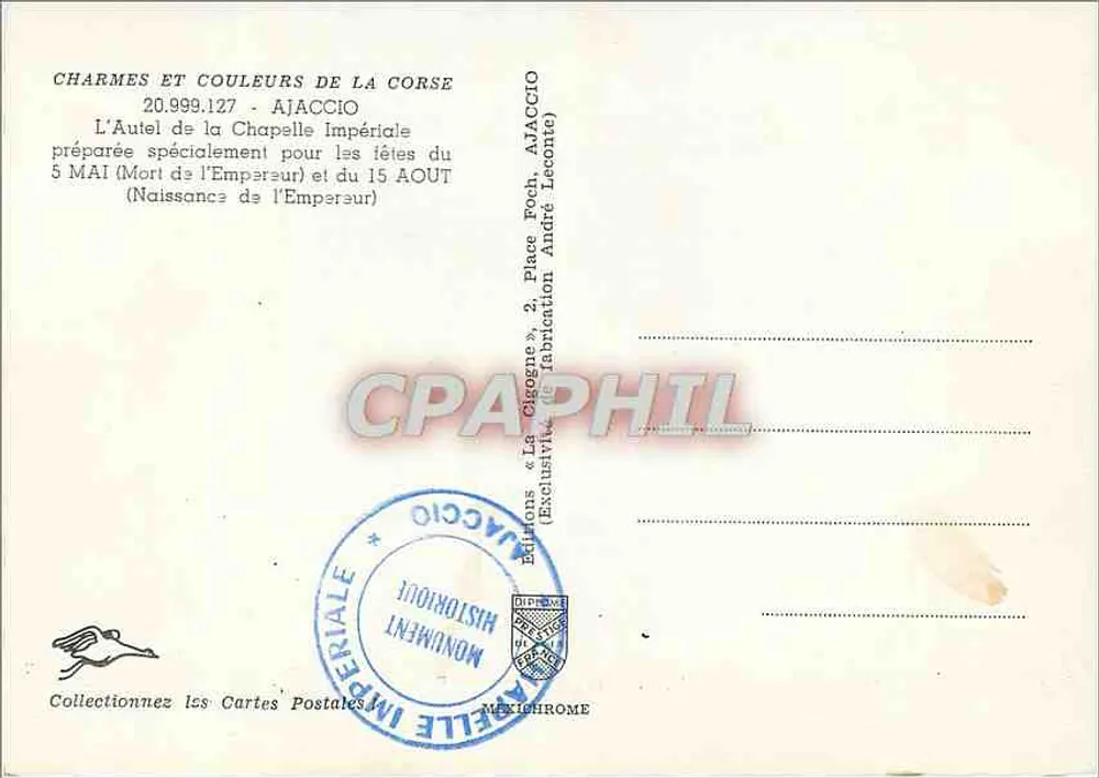 Autel de la Chapelle Impériale — Ajaccio — Éditions « Le Digeogno » - Verso
