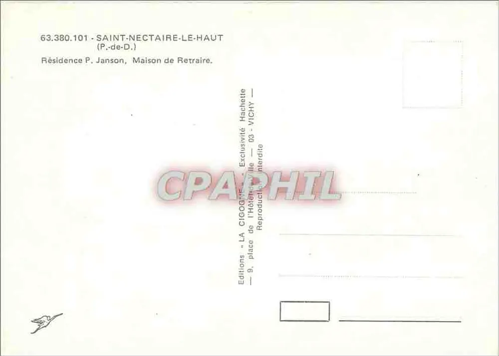 Saint-Nectaire-le-Haut — Résidence P. Janson, Maison de Retraite — Éditions « LA CIGOGNE » - Verso