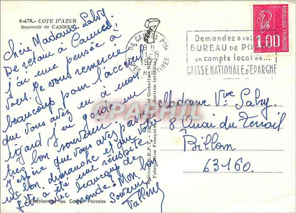 Cannes — A Praia, O Porto e o Casino — Edições S.E.P.T. — n° 8-478 - Verso