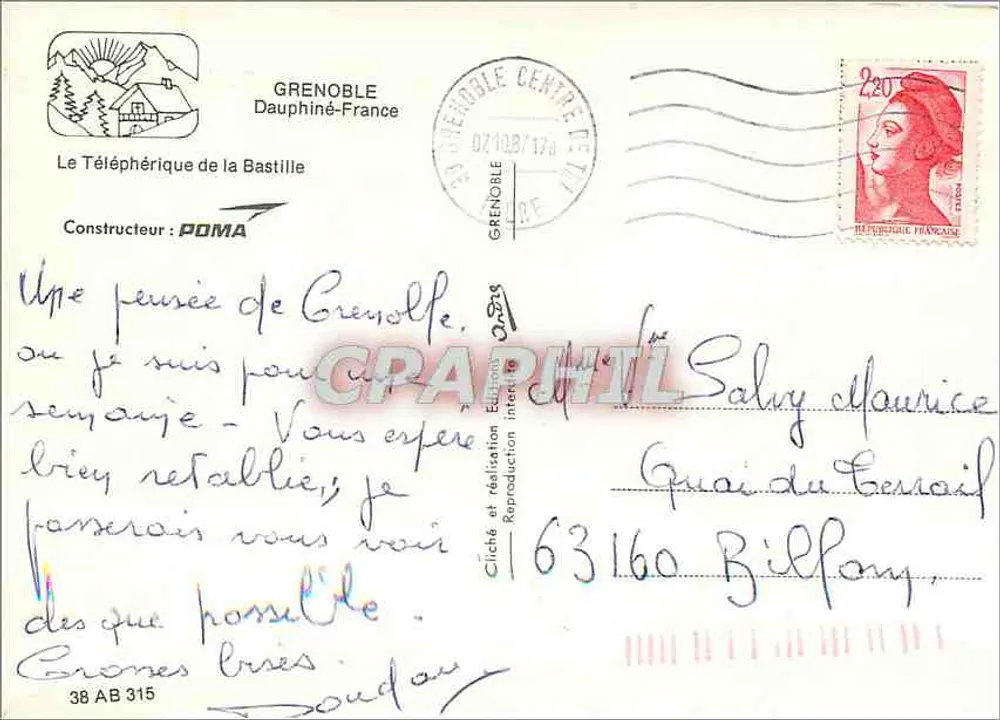 Der Seilbahn der Bastille — Grenoble, Dauphiné — Verlag POMA - Rückseite