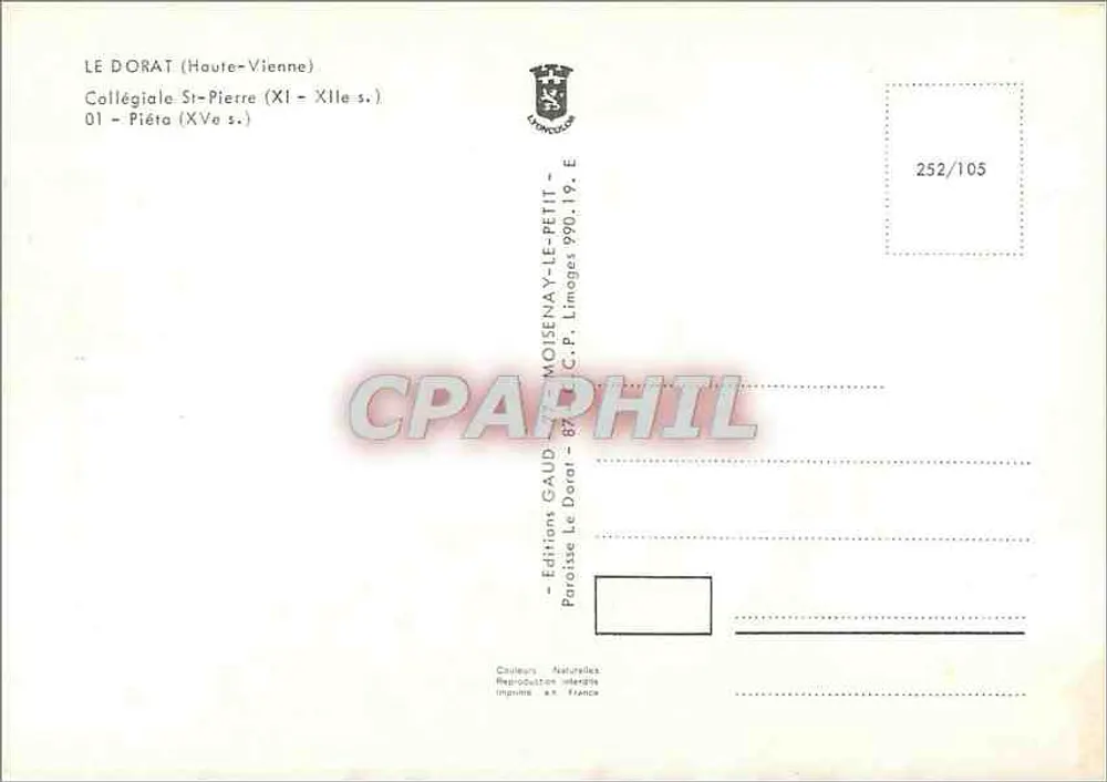 Piedad — Colegiata San Pedro (siglos XI-XII) — Ediciones Gaud, Moisenay-Le-Petit - Reverso