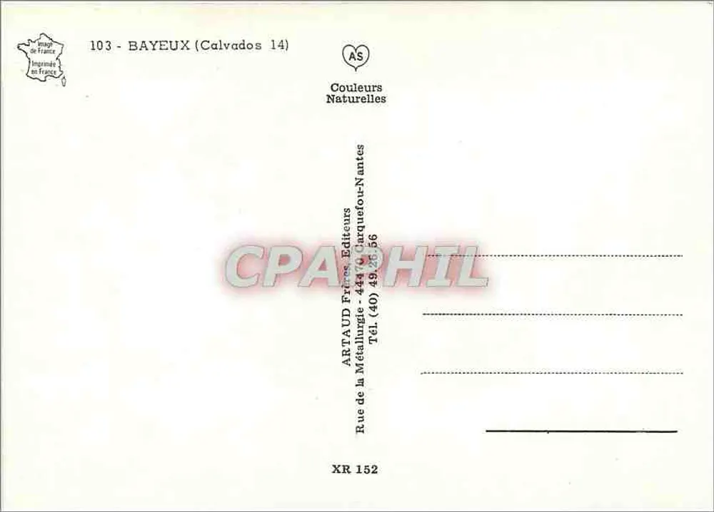Bayeux — Sua Catedral — Jardim Botânico e Jardim Florido — Artaud Frères, Nantes - Verso