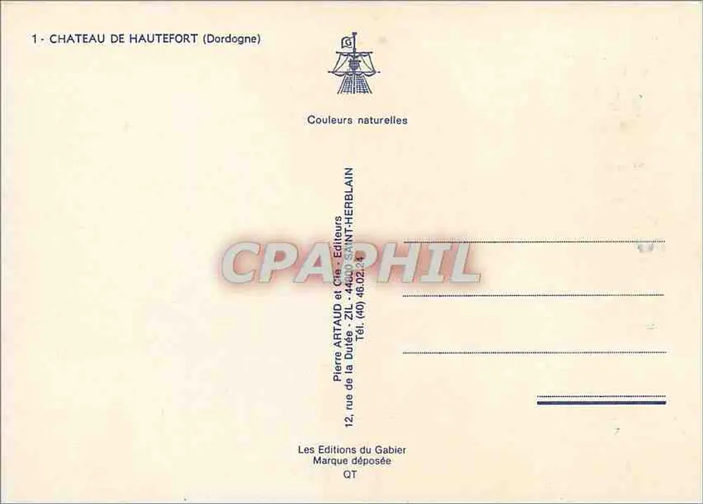 Castelo de Hautefort — Dordogne — Editor Pierre Artaud et Cie, Saint-Herblain - Verso