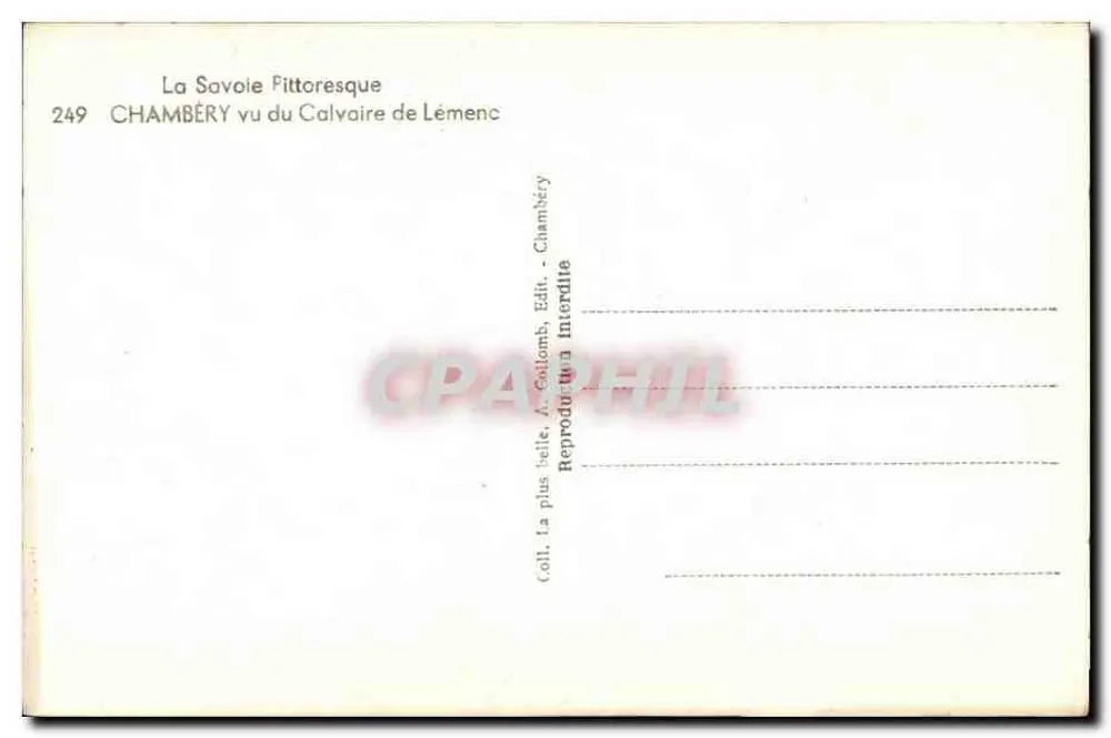 Chambéry vista do Calvário de Lémenc — A Saboia Pitoresca, n°249 — Coleção A. Collomb, Editora - Verso