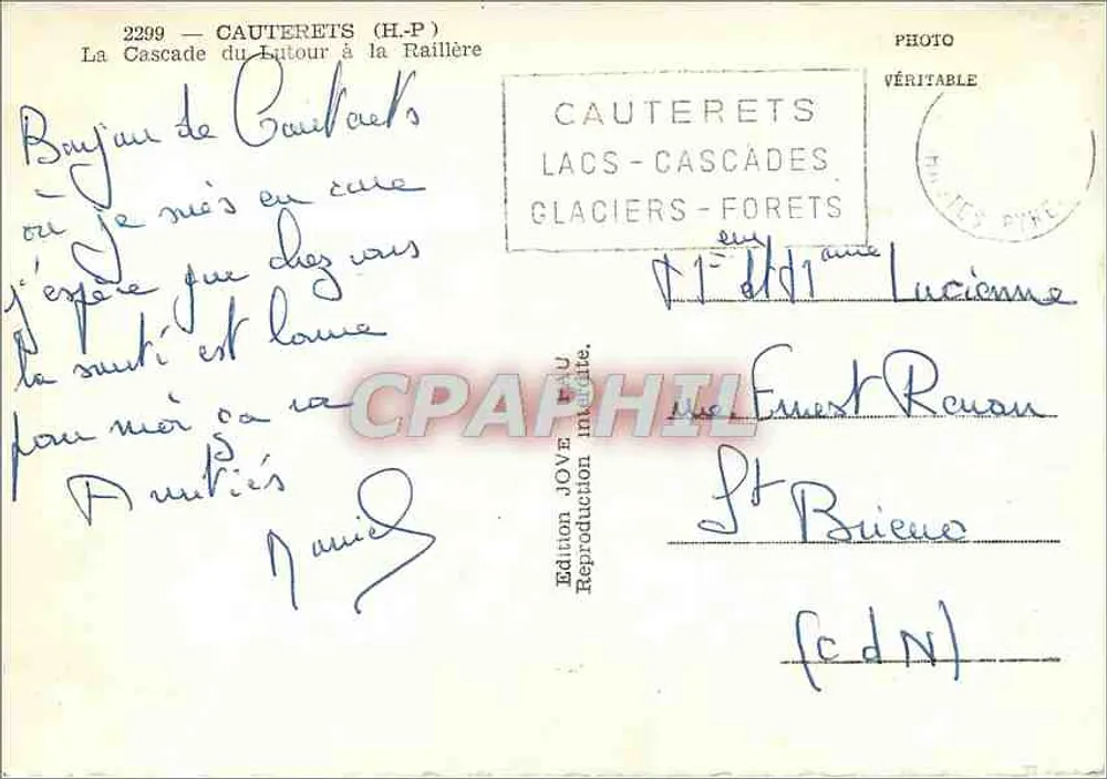 La Cascade du Lutour à la Raillère — Cauterets (H-P) — Édition Jove - Verso