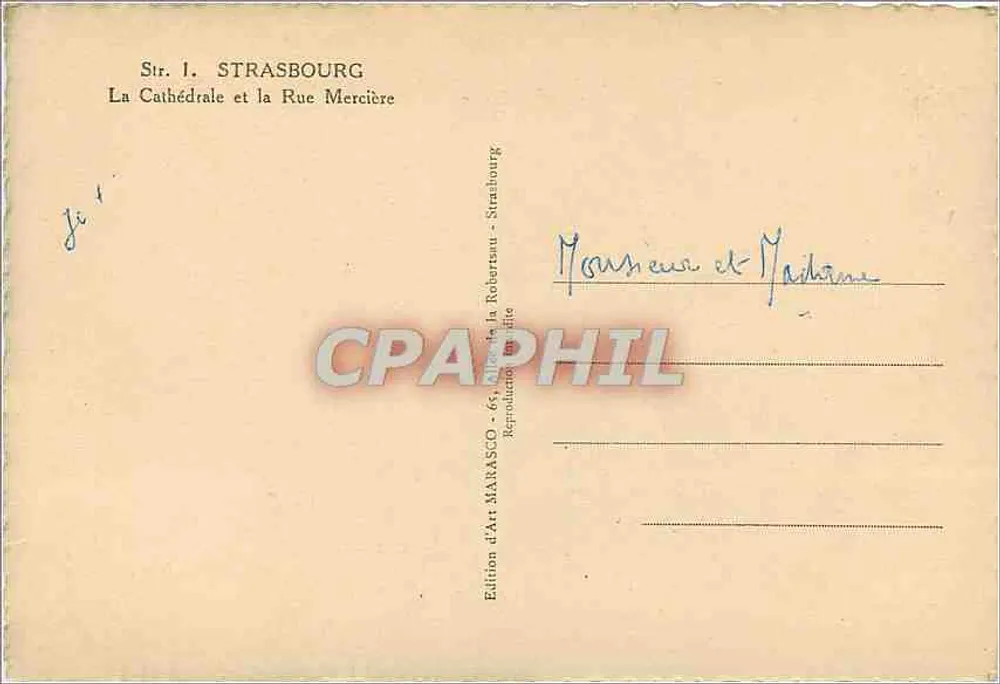 Strasbourg — La Cathédrale et la Rue Mercière — Édition d'Art Marasco - Verso
