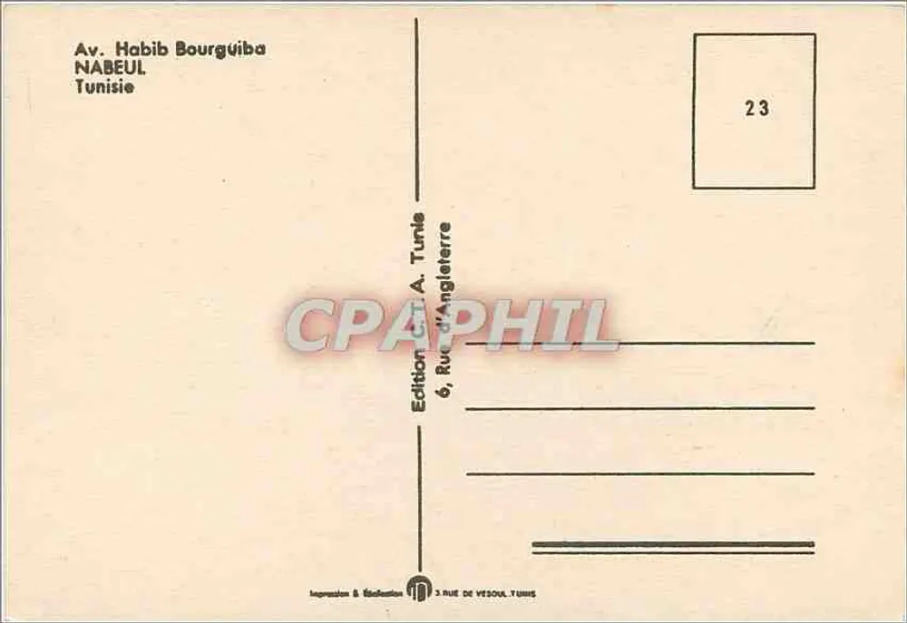 Avenue Habib Bourguiba — Nabeul — Edition A. Tunis - Back