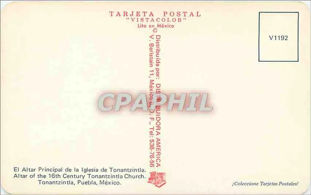 Hauptaltar der Kirche von Tonantzintla — Verlag DISA BUIDORA AMERICA, Nr. V1192 - Rückseite