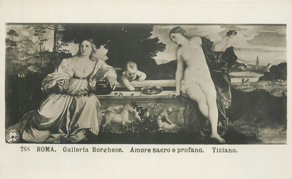 Rom. Galerie Borghese. Sakral und profaner Liebe. Tizian. - Vorderseite