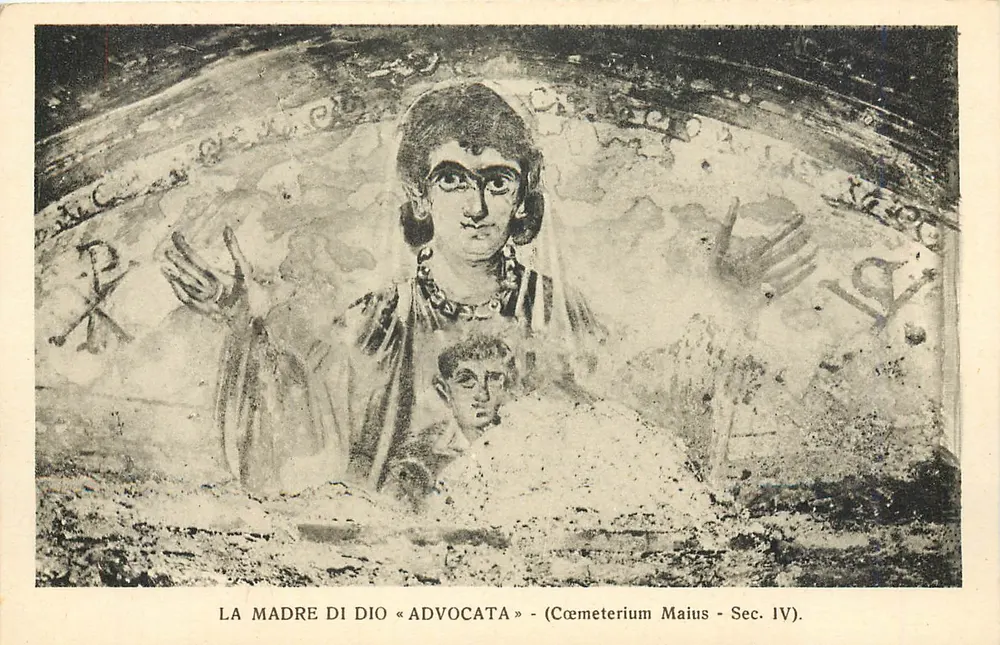 Die Mutter Gottes «Advocata» — Fresko des 4. Jahrhunderts — Cœmeterium Maius — Verlag Tip. S. Lega Eucaristica - Vorderseite