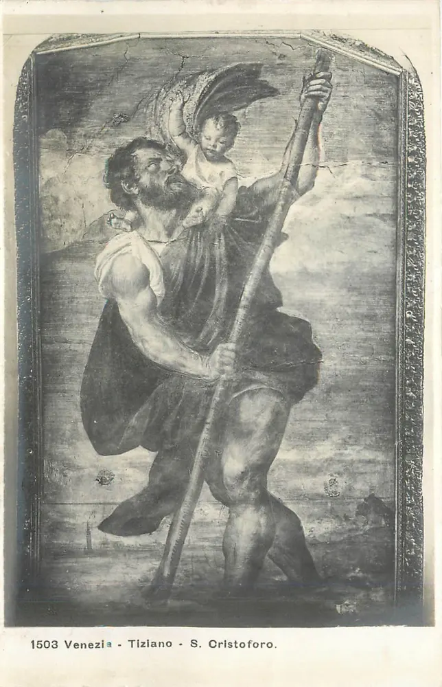 Saint Christophe portant l'Enfant Jésus — peinture de Tiziano à Venise — 1503 - Recto