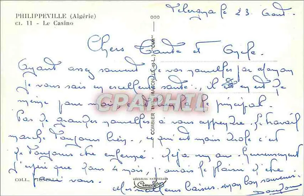Philippeville (Algérie) — Le Casino — Éditeur Cœuleurs Naturelles - Verso