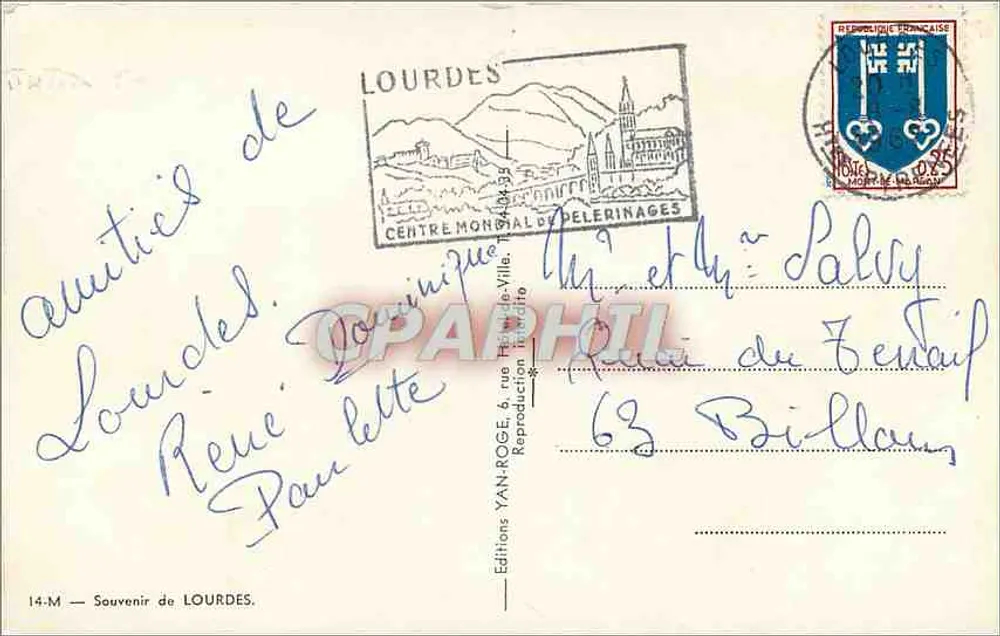 Lourdes — Lembrança de Lourdes — Edições YAN-ROGE - Verso