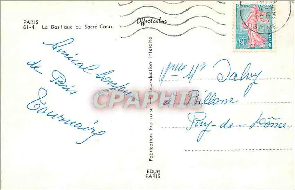 Sacre-Cœur de Paris — vista panorâmica — Édug Paris, n° 61-4 - Verso