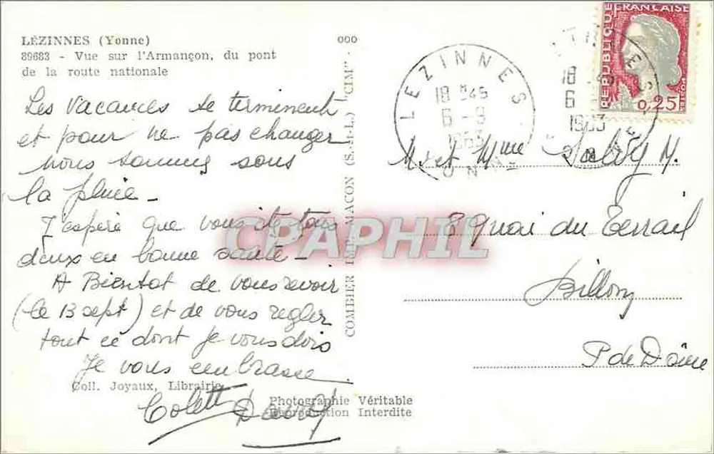 Lézignes (Yonne) — Blick auf den Armançon, vom Nationalstraßenbrücke — Cim - Rückseite