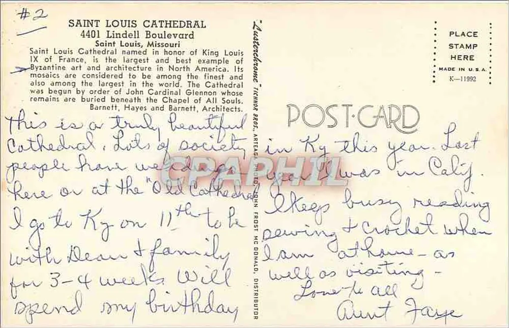 Saint Louis Cathedral — Saint Louis, Missouri — Postkarte #2 - Rückseite