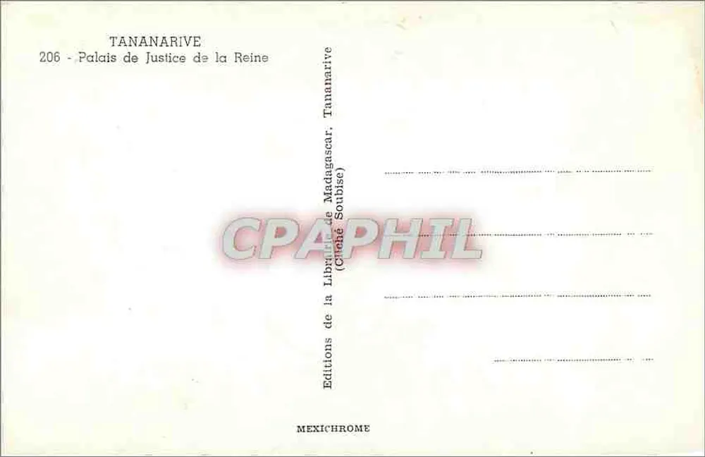 Palazzo di Giustizia della Regina — Tananarive, Madagascar — Éditions de la Librairie de Madagascar - Verso