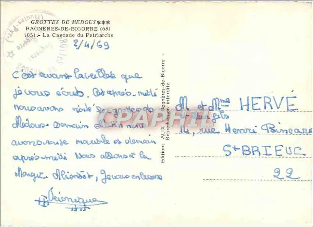 Grottes de Medous — Cascade du Patriarche — Editions Alix, Bagnères-de-Bigorre - Verso
