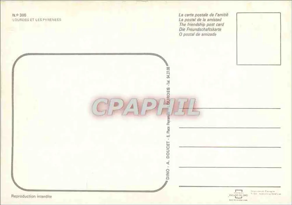 Lourdes e os Pirineus — vista panorâmica das montanhas — Dino - A. Doucet, N° 300 - Verso
