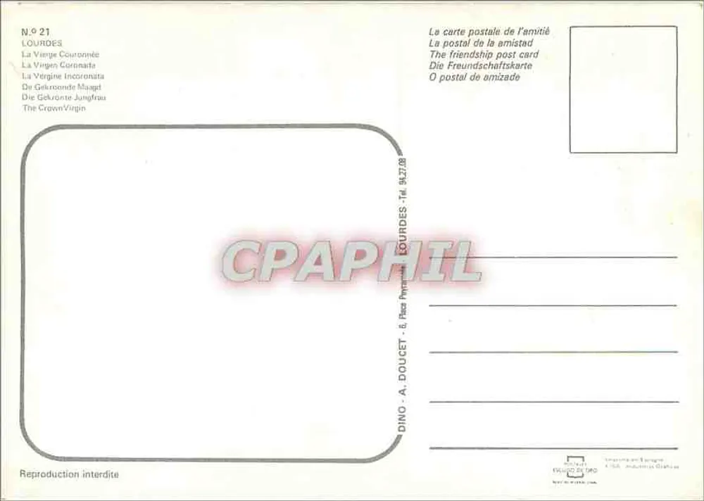 Lourdes — A Virgem Coroada — Dino - A. Doucet, N°21 - Verso