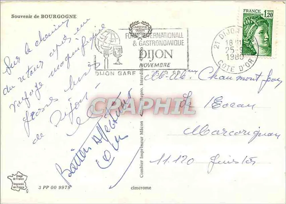 Lembrança da Borgonha — collage de locais — Impressor Dijon - Verso