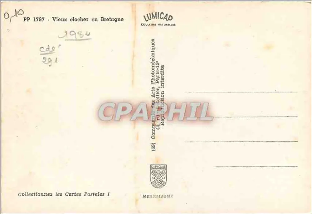 Velho campanário na Bretanha — Comptage des Arts Photomécaniques, Paris-15e - Verso