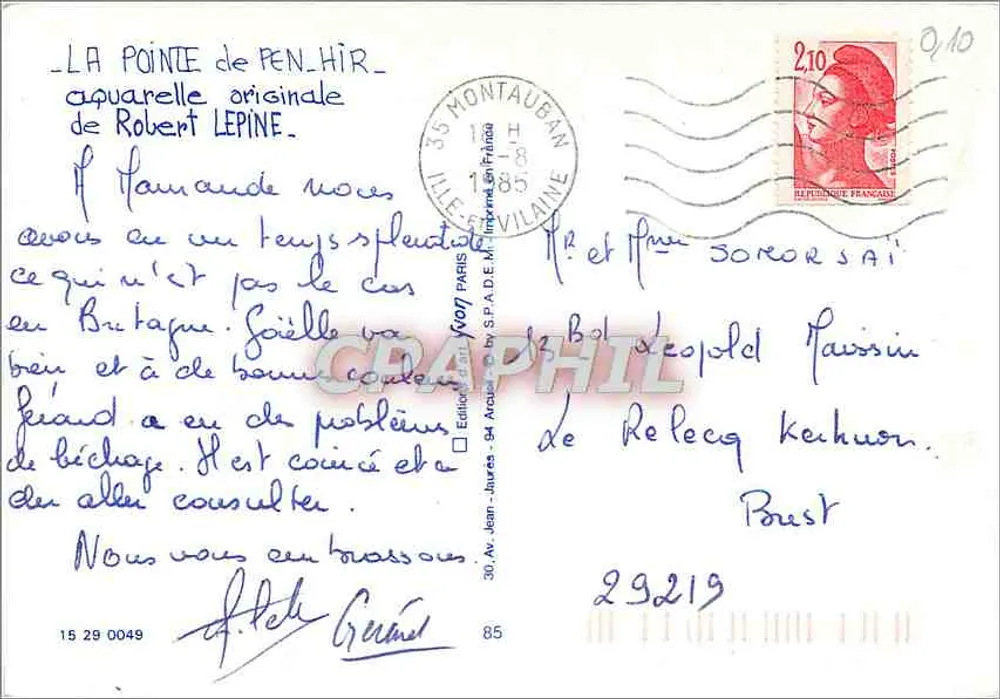 De punt van Pen-Hir — originele watercolor van Robert Lepine — uitgegeven door S.P.A.D.M. - 35 Montauban - Achterkant