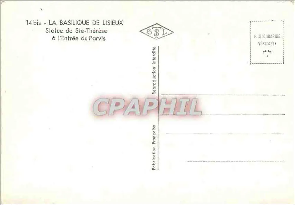 Basilique de Lisieux — Statue de Sainte-Thérèse à l'entrée du Parvis — BSL - Verso