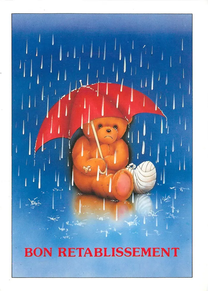 Urso ferido sob guarda-chuva — Boa recuperação — Quick recover, artista Island Artists - Frente