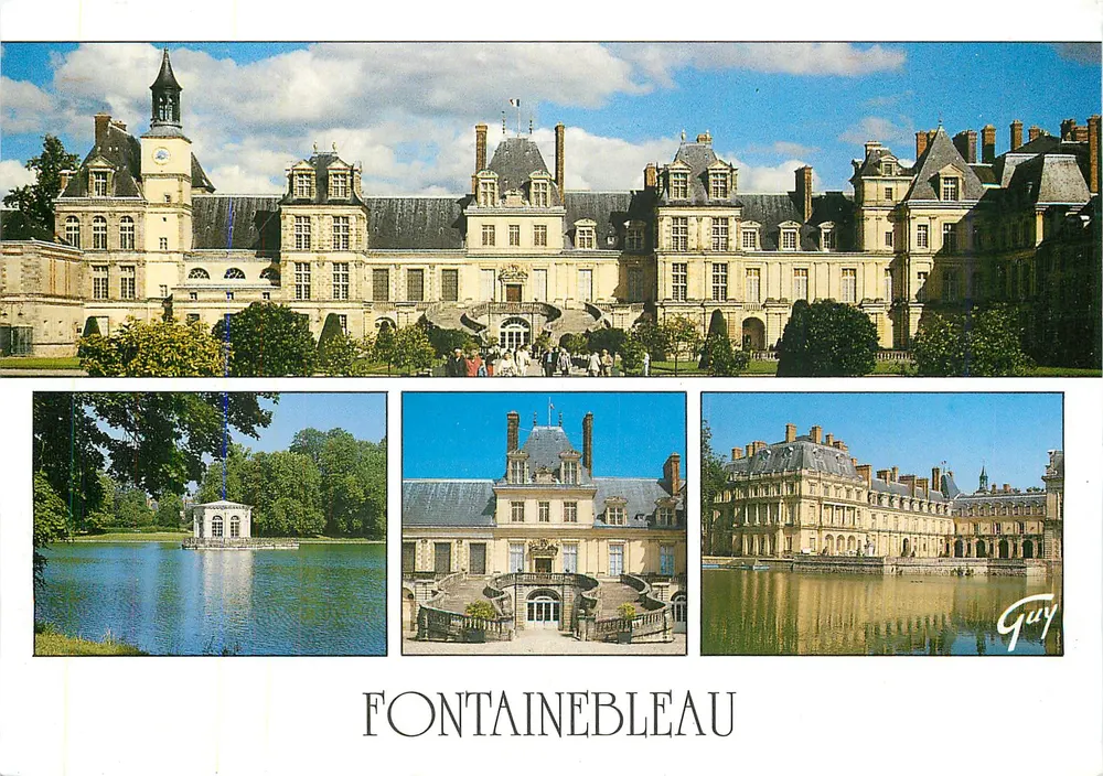 Château de Fontainebleau — Panoramablick und Details — Éditions Leconte - Vorderseite