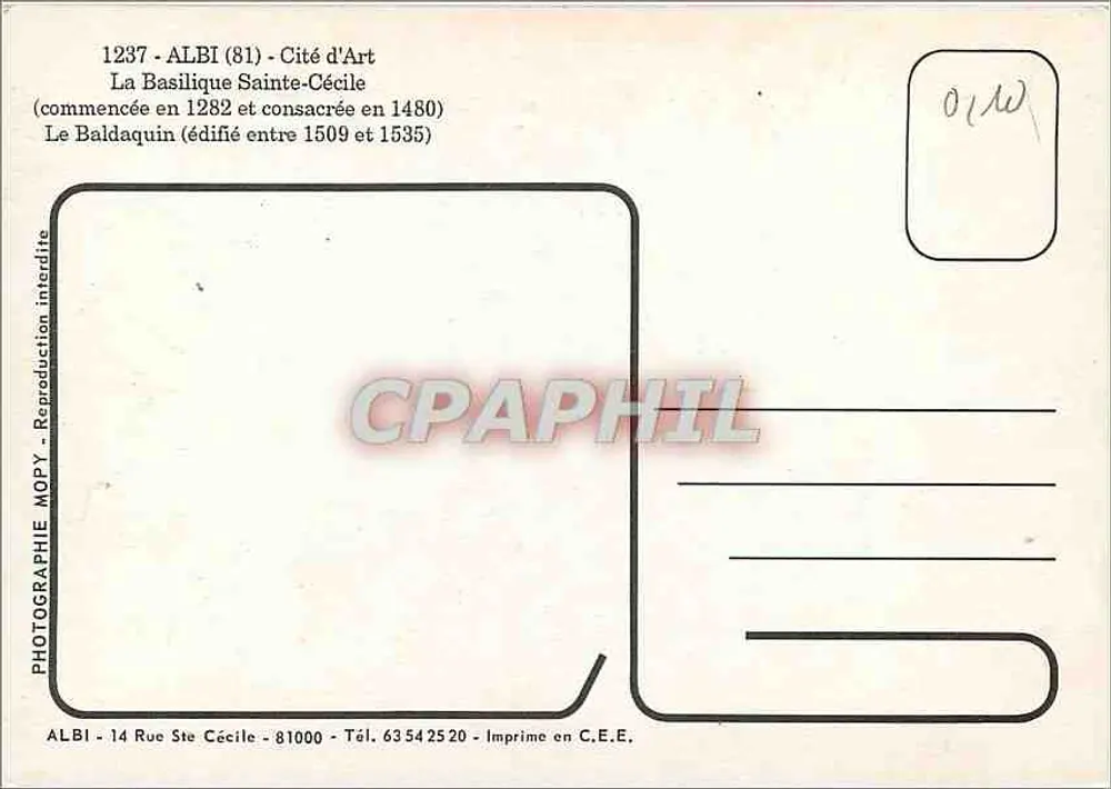 Albi - Basílica de Santa Cecília — editor MOPY, n° 1237 - Verso