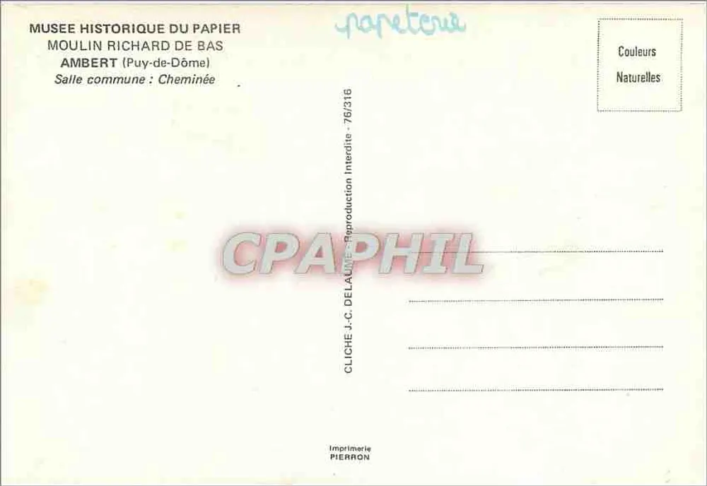 Kamin — Museum für Papiergeschichte — Ambert (Puy-de-Dôme) - Rückseite