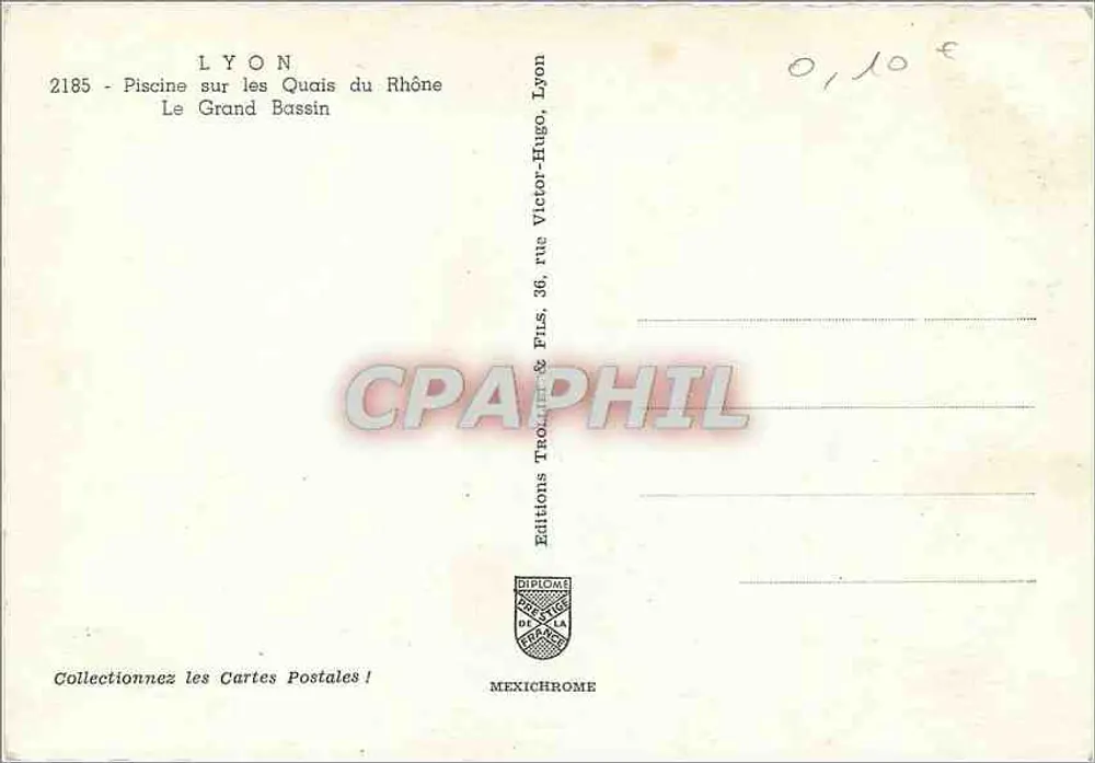 Lyon - Schwimmbad an den Quais du Rhône - Der Grand Bassin — Éditions Diplôme, Lyon, Nr. 2185 - Rückseite